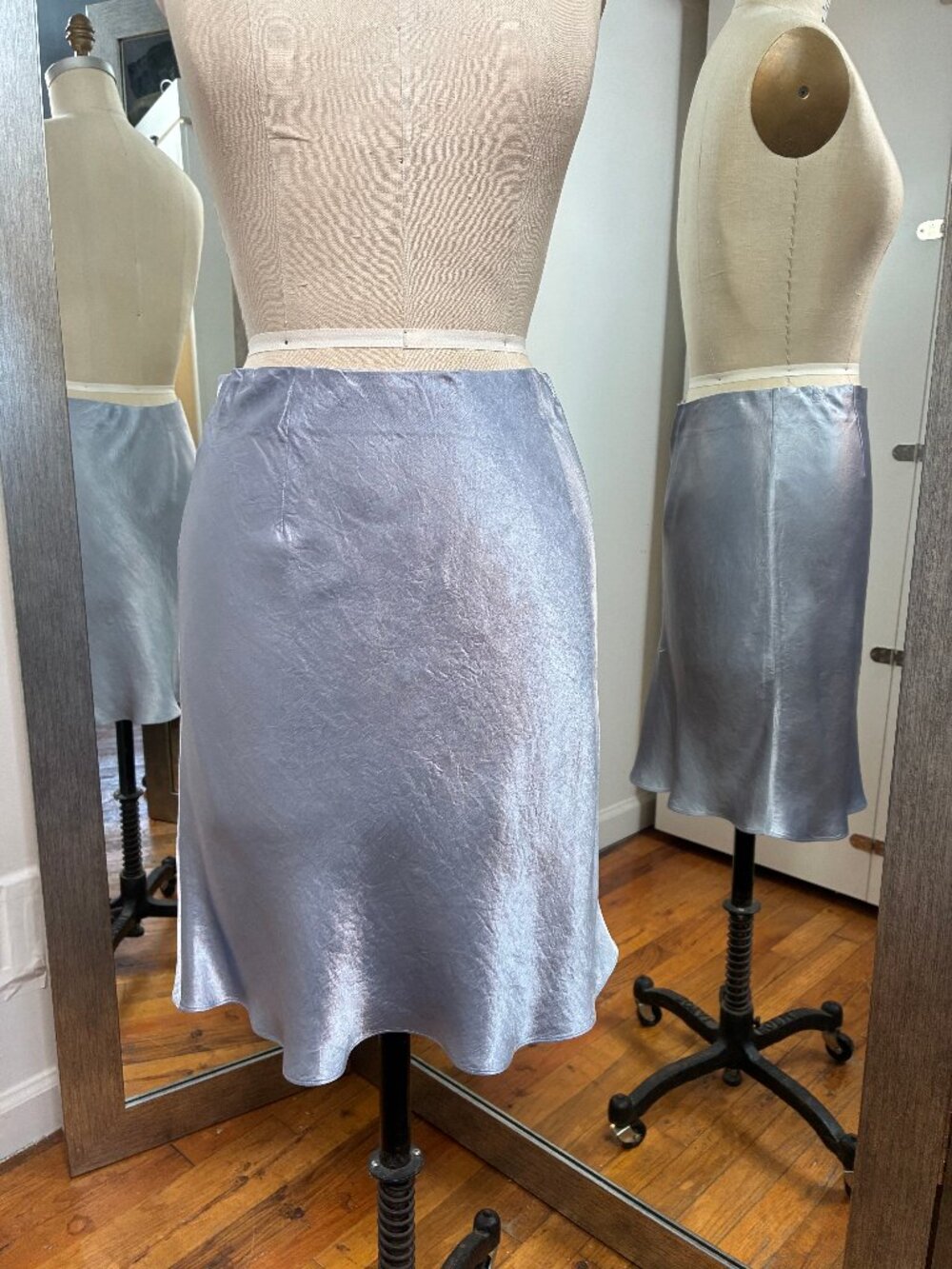 Babaton Silver Satin A-line Skirt, Size UK10 (US6), $60